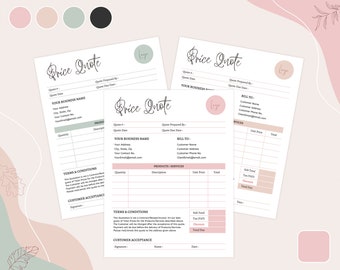 Price Quote Template, Professional Business Cost Calculation, Editable and Fillable Quotation Sheet Canva Templates, Custom Money Template