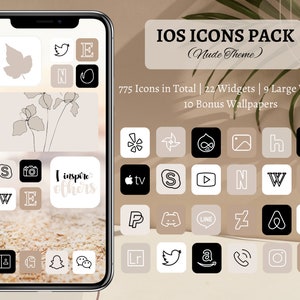 Nude IOs App Icons Pack Bundle for iOs 14 15, Minimalist Icons Set in Black Cream Beige White Colors Aesthetic Widgets, Wallpapers Included