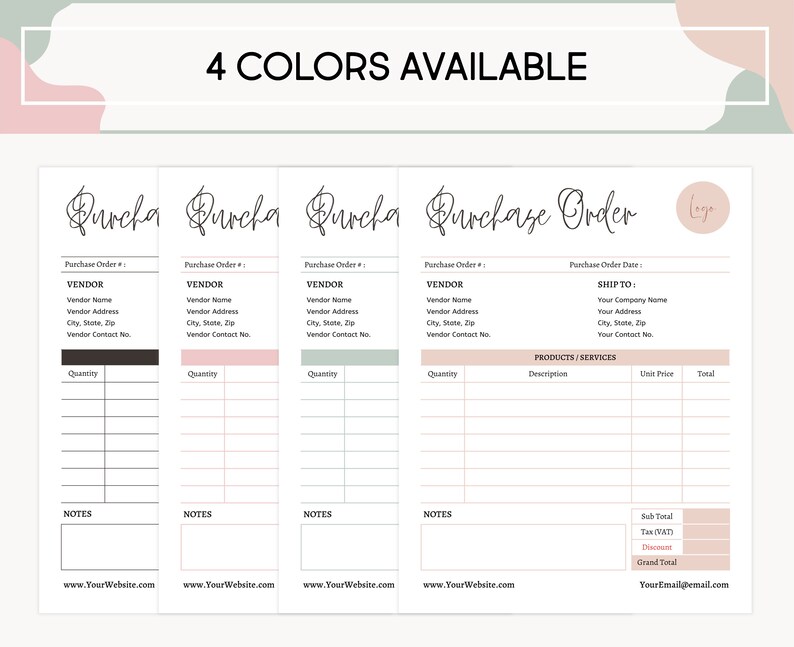 Editable Purchase Order Template - Canva Order Form Template ...