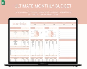 Monthly Budget Spreadsheet, Google Sheets Budget Template, Income, Expenses, Bills, Savings, Debts, Personal Finance, Financial Planner