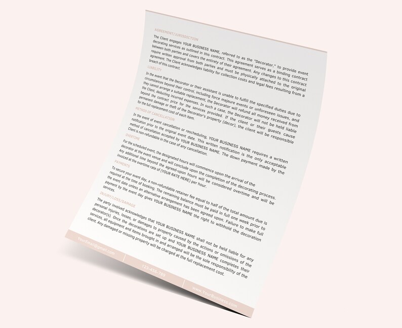 Event Decorating Service Contract, Editable Event Planning Services, Event Decor Rental Agreement, Party Decorator Business Forms, US Letter