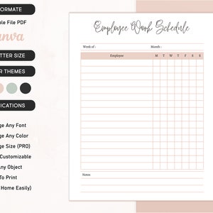 Employee Work Schedule Printable, Crew Daily Working Chart, Employee Time Sheet, Employee Scheduling, Staff Schedule, Employee Organizer