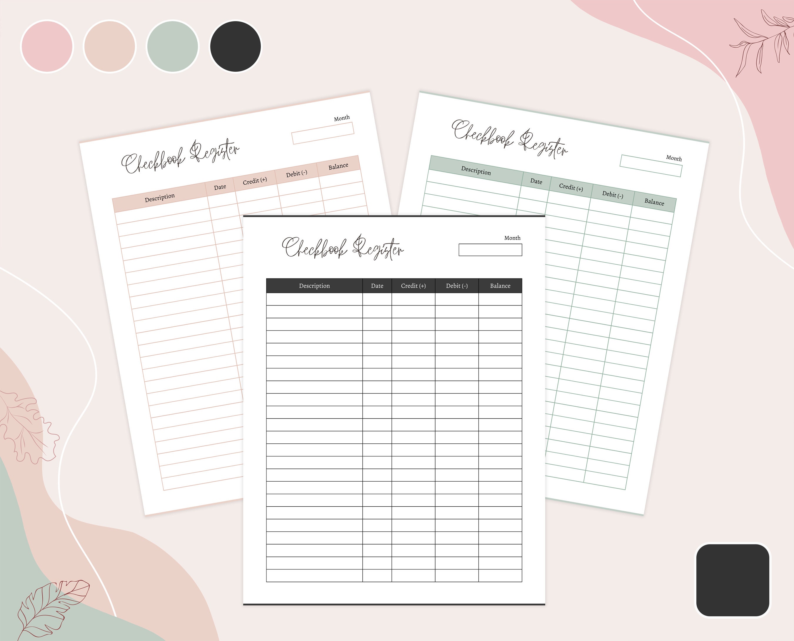Checkbook Register Printable Debit and Credit Planner Etsy