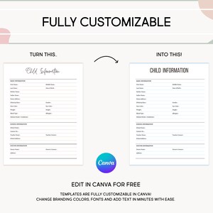 Printable Child's Information Sheet Editable Important Information ...