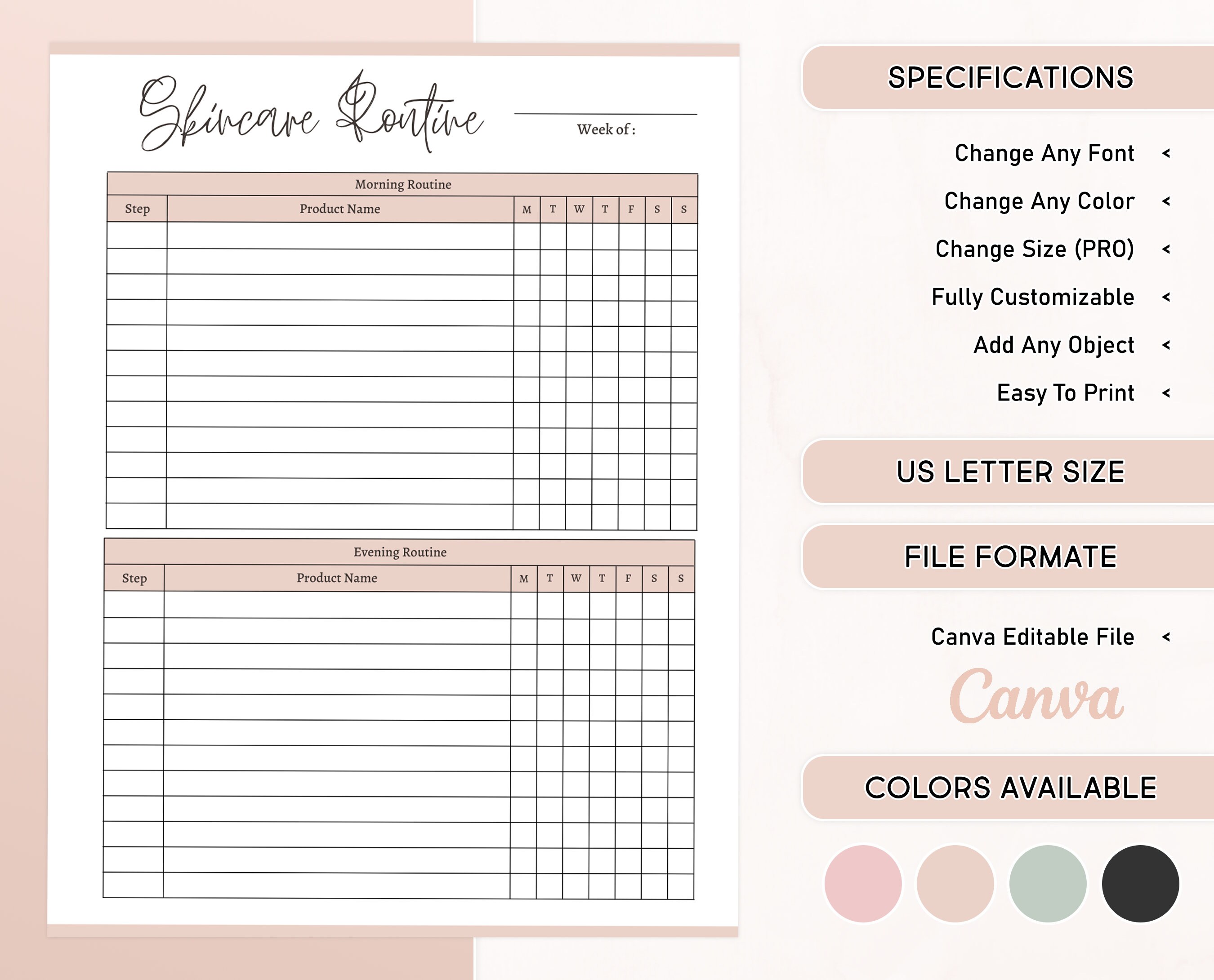 Printable Skin Care Routine Planner Editable Skin Care Daily - Etsy