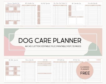 Dog Care Planner Bundle, Printable Puppy Planner Pet Care Binder, New Puppy Journal Pet Training Templates Dog Records Kit, A4,A5,US Letter