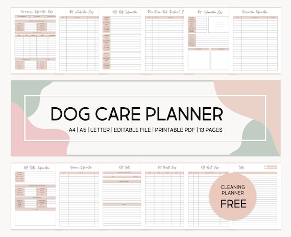 Dog Care Planner Bundle, Printable Puppy Planner Pet Care Binder, New Puppy Journal Pet Training Templates Dog Records Kit, A4,A5,US Letter
