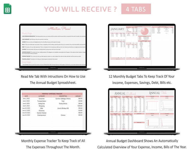 Annual Budget Spreadsheet Template for Google Sheets, Digital Annual ...
