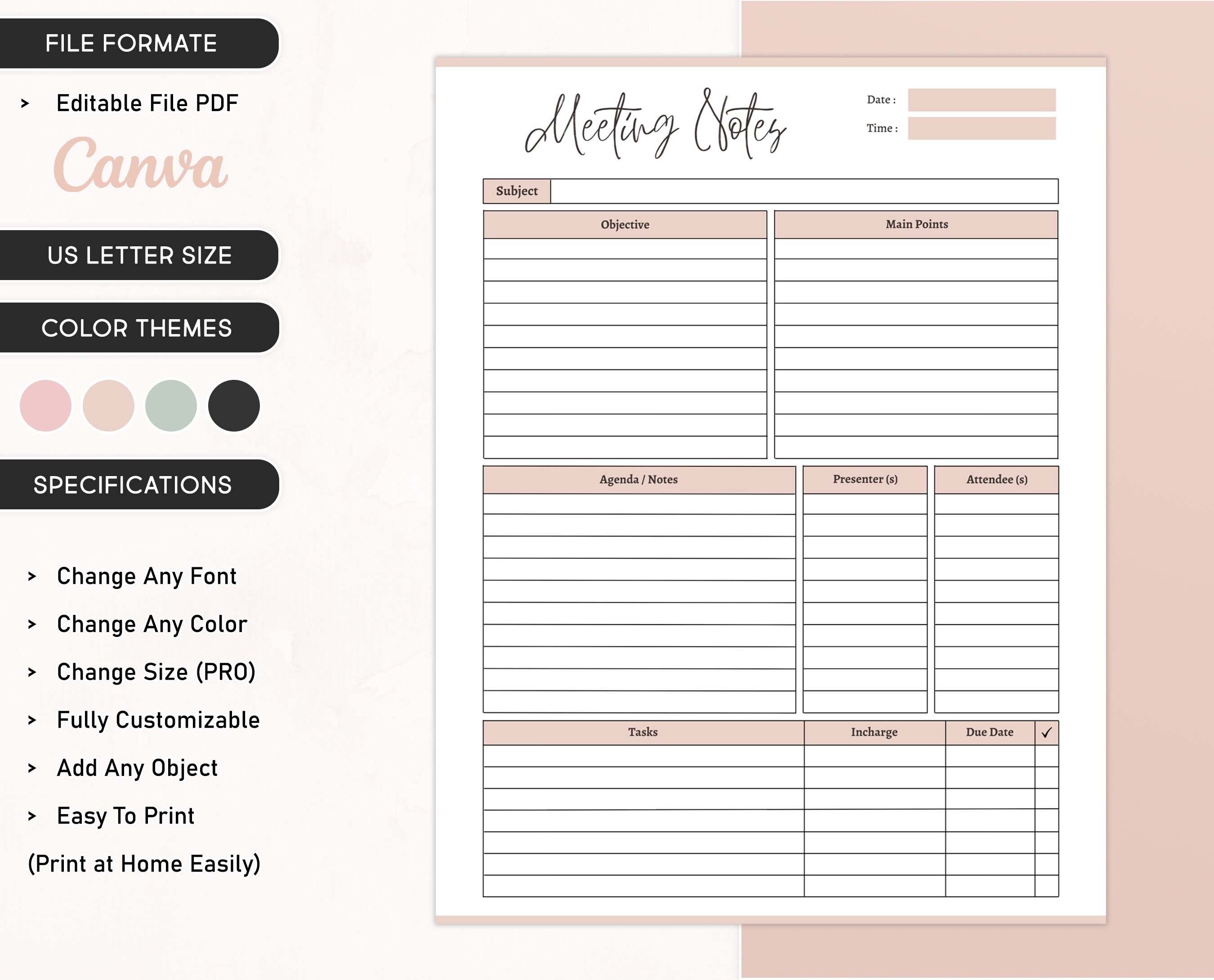 Meeting Notes Template Printable Meeting Agenda PDF Meeting Etsy