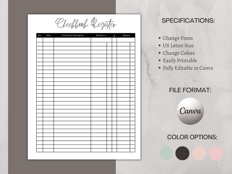 Checkbook Register Printable Debit and Credit Planner - Etsy