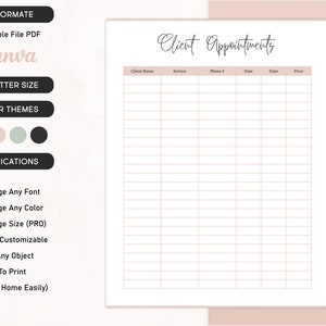 Śledzenie wizyt klientów do wydrukowania, śledzenie klientów fryzjera, sprzątania paznokci, śledzenie korepetycji, cyfrowe natychmiastowe pobieranie pliku PDF