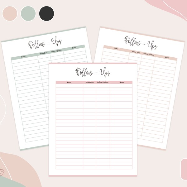 Follow up Sheet - Etsy