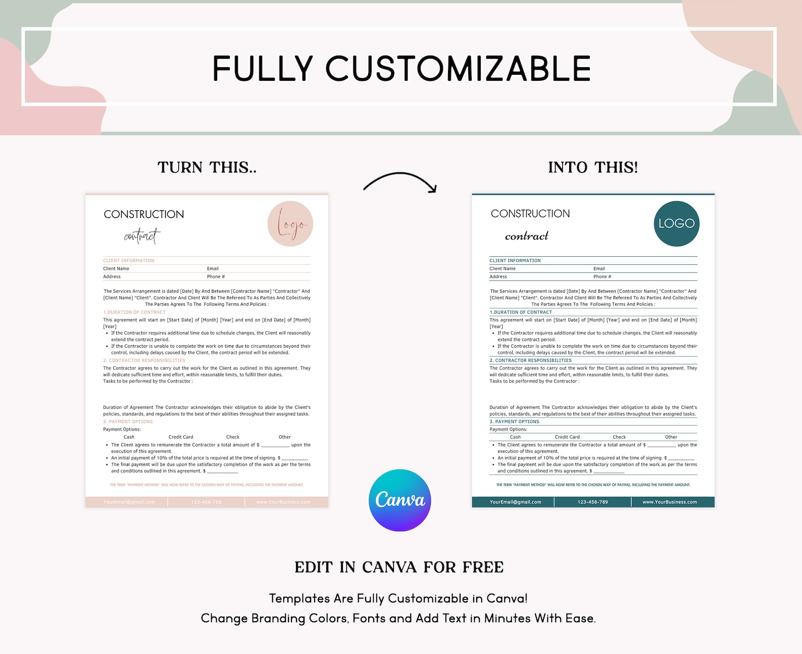 Editable Construction Contract Professional Construction Business ...
