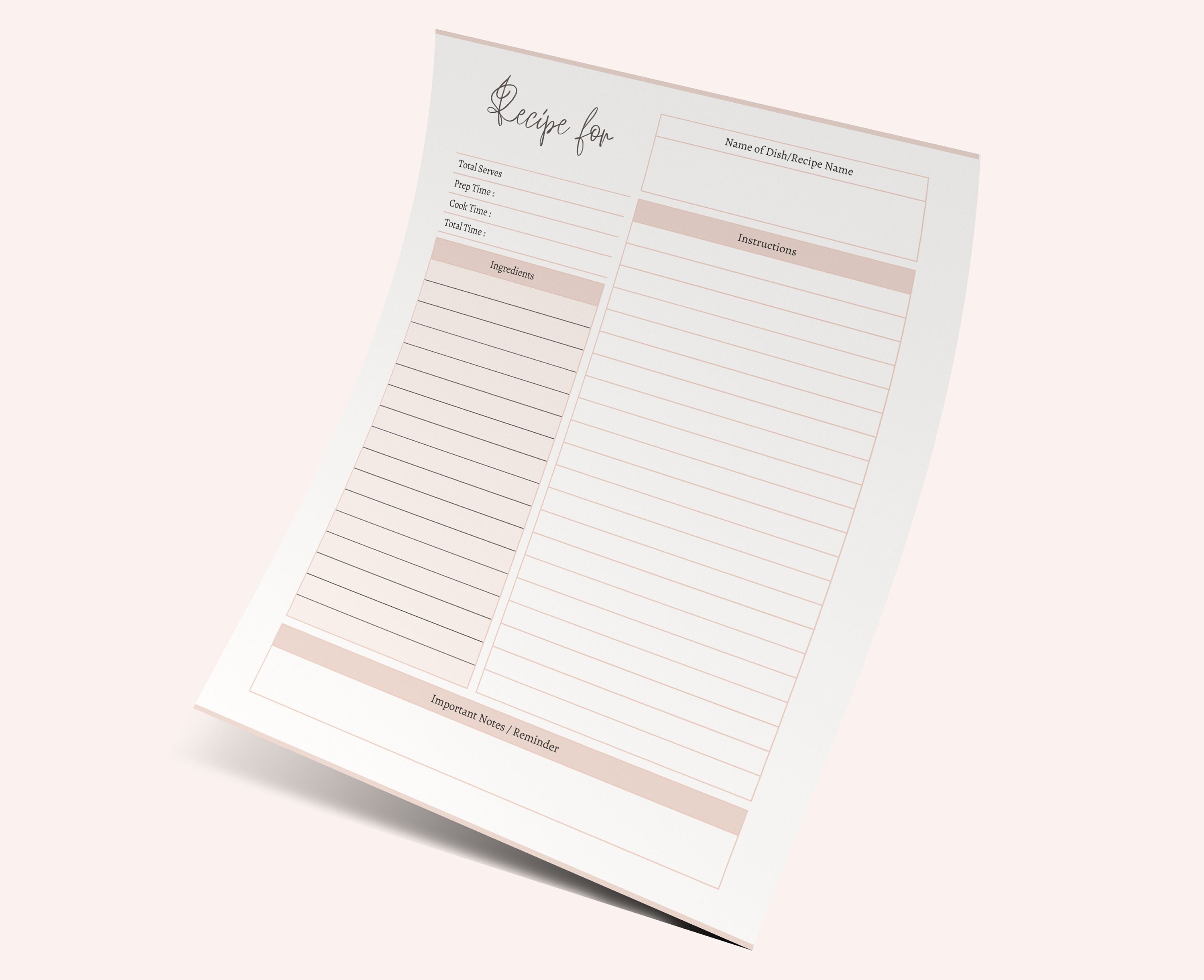 Editable Recipe Template Printable Blank Recipe Planner Page - Etsy