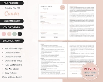 Inflatable Rental Agreement Editable Template, Simple Bounce House Rental Contract, Bounce House Rental Agreement, Instant PDF Download
