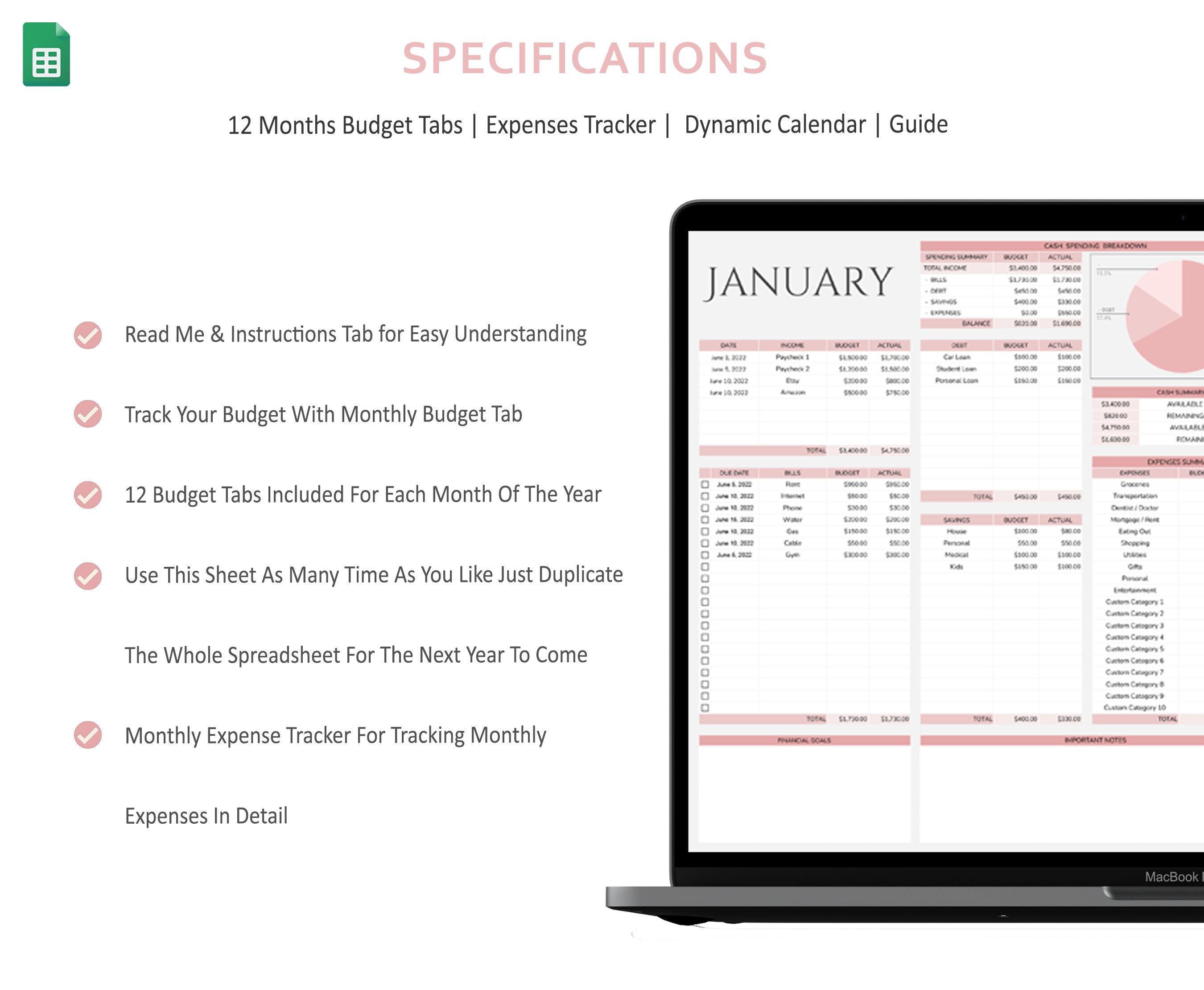 Annual Budget Spreadsheet Template for Google Sheets, Digital Annual ...