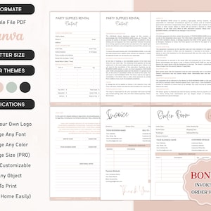 Professional Party Supplies Rental Contract Agreement, Party Equipment Rental Form, Party Supplies Rental Editable Template, Venue Provider