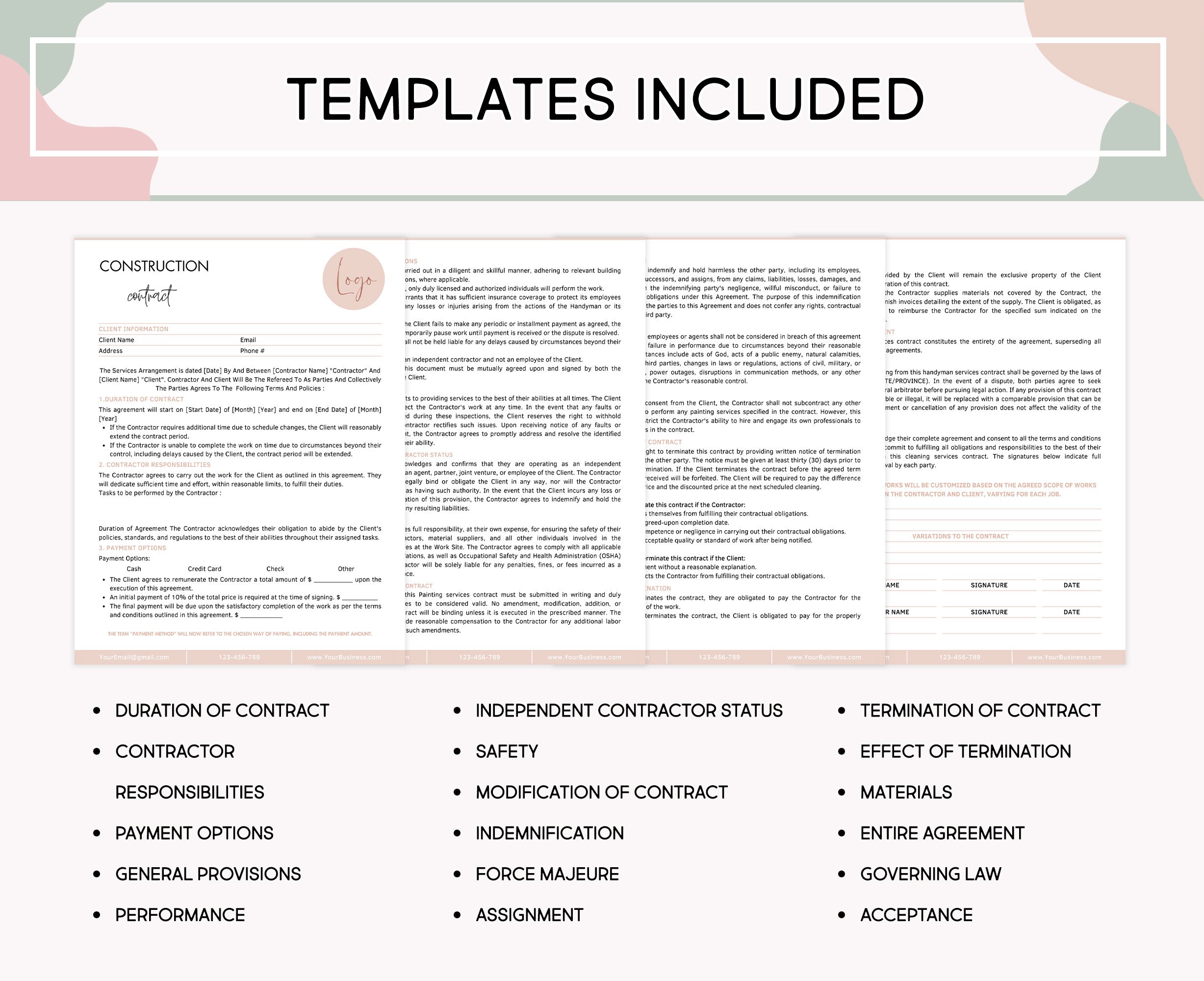Editable Construction Contract Professional Construction Business ...