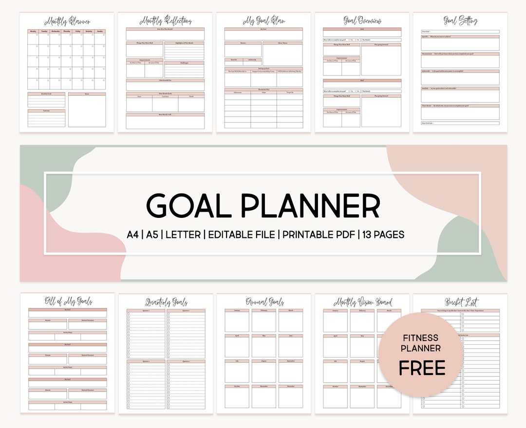 Printable Goal Planner Bundle in Pdf, Goal Setting Planner Guide, Smart ...