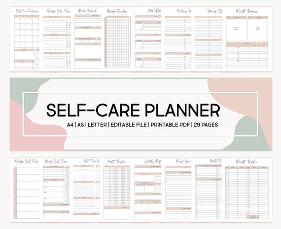 Self Care Planner Printable, Mood Tracker, Daily check in Mindfulness Journal, Printable Inserts, Editable Mental Health Worksheet Template