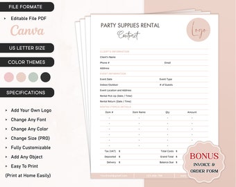 Editable Party Supplies Rental Contract Agreement, Professional Party Decor Agreement, Party Equipment Rental Agreement, Venue Provider Form