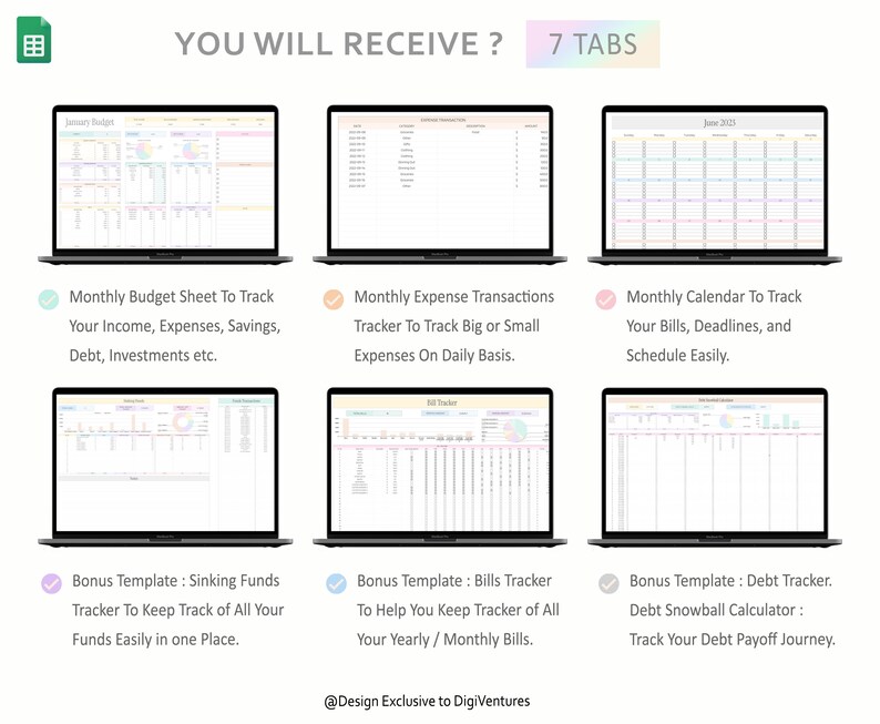Monthly Budget Spreadsheet Google Sheets Template Digital Monthly ...