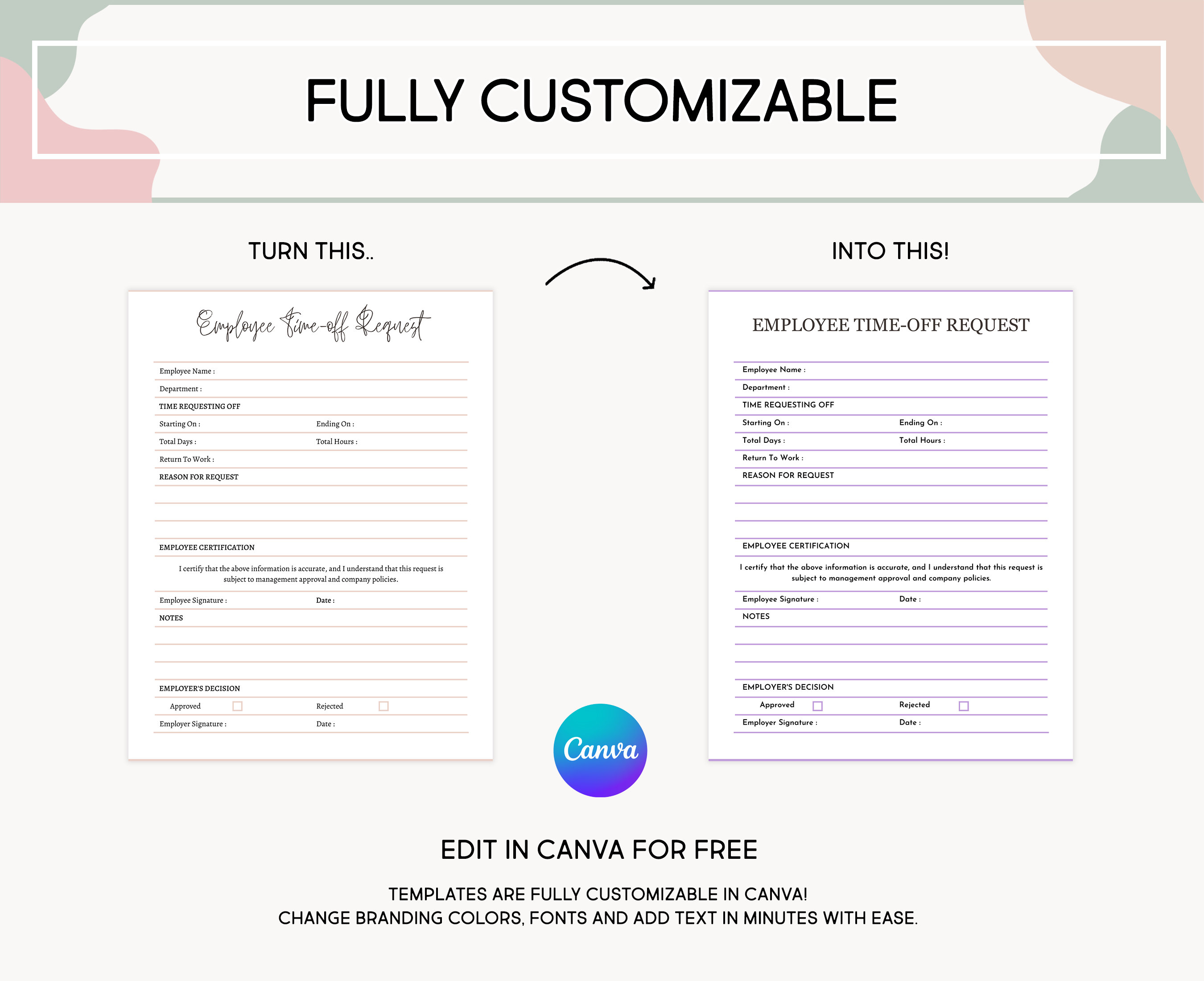 Employee Time off Request Template, Editable Vacation Request Form, Time  off Calendar, Time off Tracker, Sick Time Request Employee PTO Form - Etsy