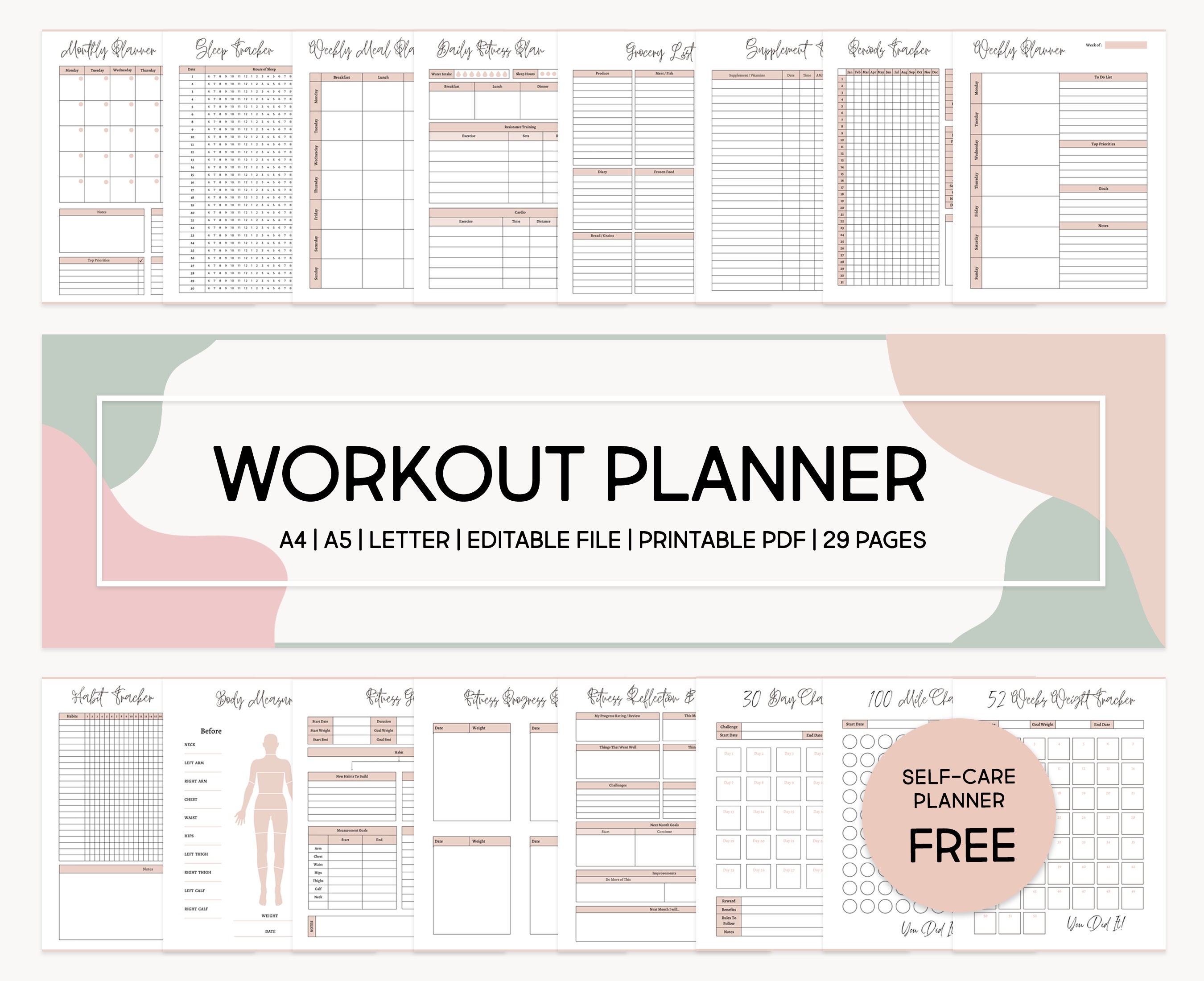 Printable Workout Planner Bundle Daily Workout, Fitness Journal ...