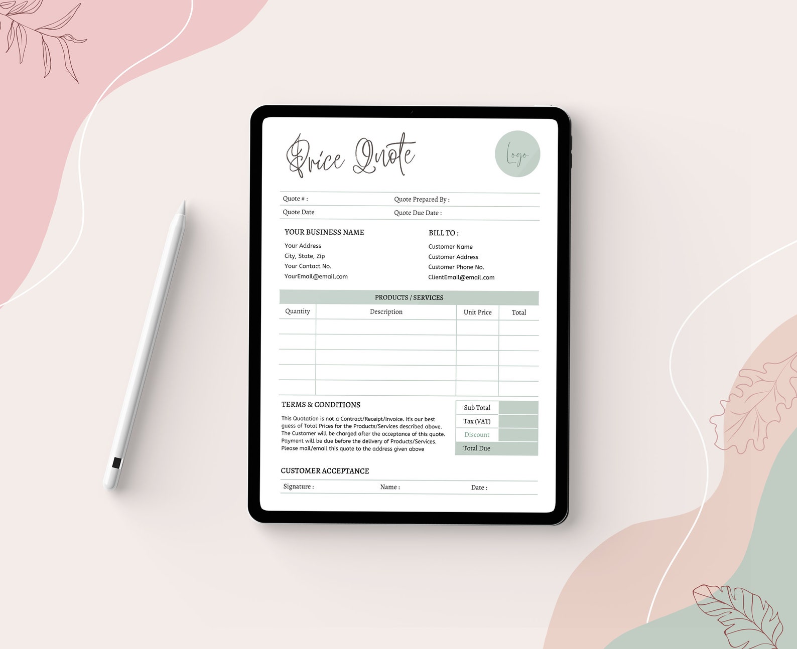 Printable Price Quote Template Professional Business Cost Calculation ...