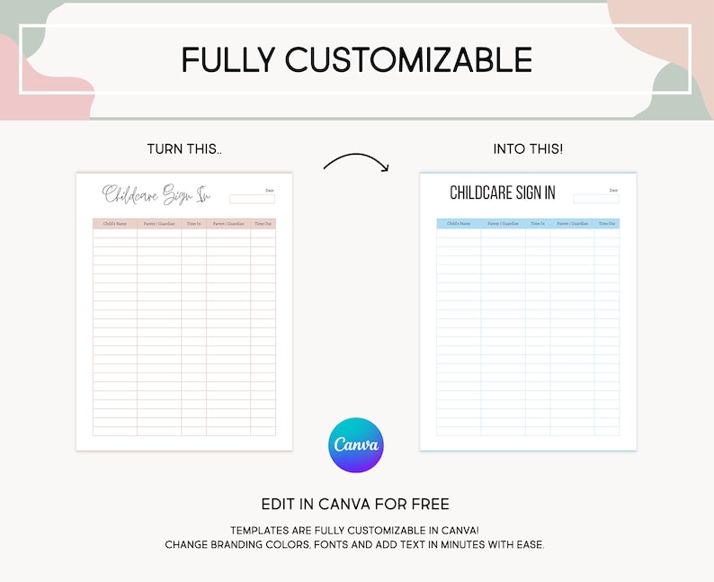 Editable Sign in Log, Printable Childcare Daily, Weekly Sign in Sheets ...