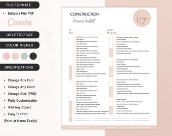 Bearbeitbare Baureinigungs-Checkliste: US Letter Template (PDF)