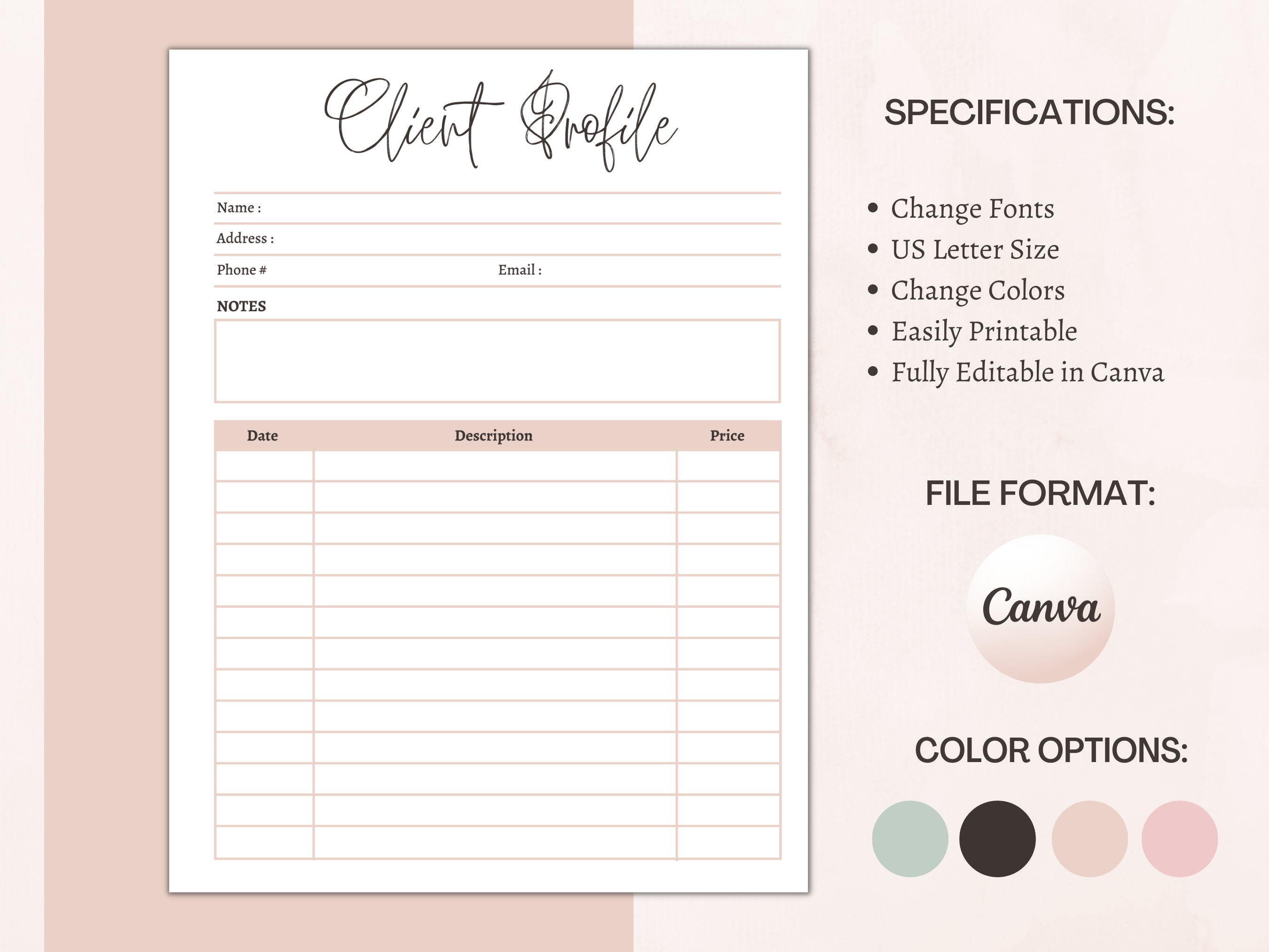 Client Profile Template Editable B2B Business Client Profile Etsy