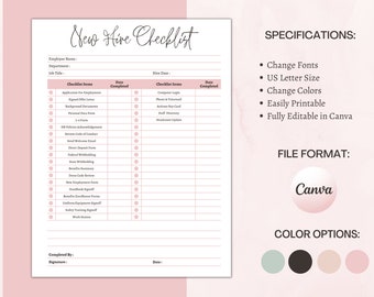 New Hire Checklist, Editable and Printable Onboarding Canva Template, HR New Employee Information Form, Human Resources, Instant Download