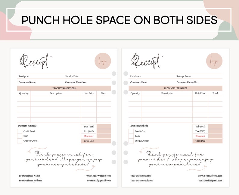 Printable Receipt Template, Canva Printable Billing Template, Editable in Canva, 4 Premade Minimal Colors, Order Form, Business Receipt