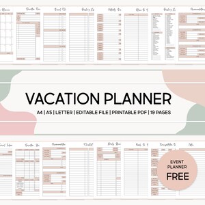 Pacote de planejador de férias Organizador de férias, planejador de viagens em família, itinerário de viagem, inserção de planejador feliz, diário de férias A4, A5, carta dos EUA