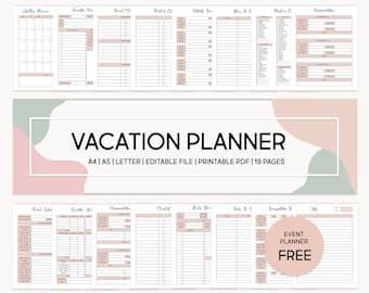 Vakantieplannerbundel Vakantieorganisator, gezinsreisplanner, reisroute, Happy planner invoegen, vakantiedagboek A4, A5, US Letter