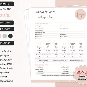 Bridal Service Contract Editable Template, Professional Hairstyling Service Agreement, Bridal Makeup Artist Forms Cosmetology Canva Template