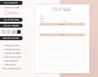 Client Profile Template Editable Business Client Profile Printable – Client Information Log Customer Profile Info Sheet or Form Workflow