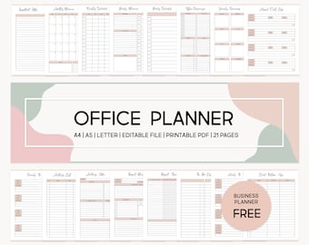 Office Work Planner and Organizer, Work To Do Checklist, Custom Employee Planner, Printable Schedule and Editable Business Meetings Tracker