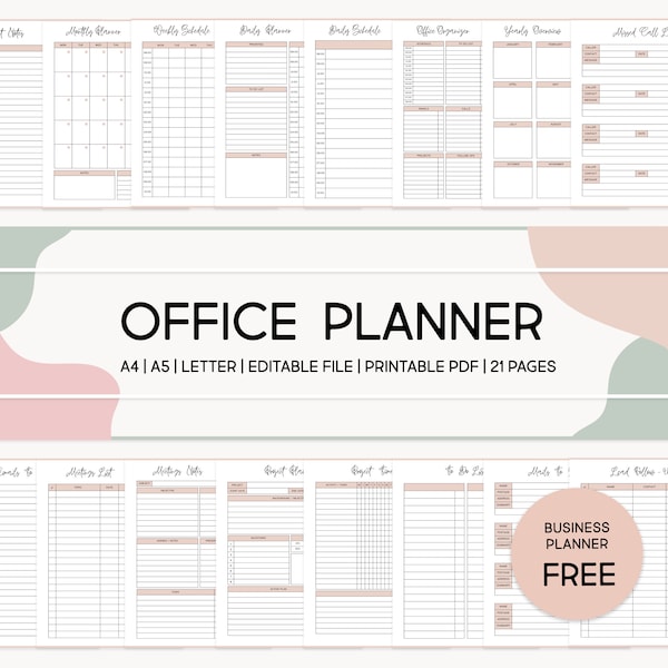 Office Work Planner and Organizer, Work To Do Checklist, Custom Employee Planner, Printable Schedule and Editable Business Meetings Tracker