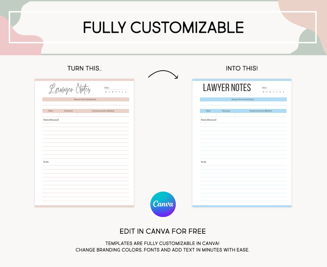 Printable Lawyer Notes, Editable Lawyer Planner, Law Client Note ...