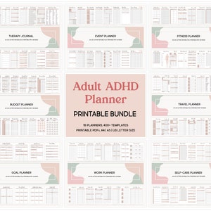 K&ouml;nnte beinhalten: Ein druckbares B&uuml;ndel von 16 Planern f&uuml;r Erwachsene mit ADHS. Die Planer sind so konzipiert, dass sie bei der Organisation, Zeitplanung und Zielsetzung helfen. Das B&uuml;ndel enth&auml;lt ein Therapietagebuch, einen Veranstaltungsplaner, einen Fitnessplaner, einen Haushaltsplaner, einen Reiseplaner, einen Zielplaner, einen Arbeitsplaner und einen Selbstpflegeplaner. Die Planer sind in A4 oder US-Briefformat druckbar.