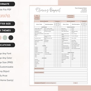 Sjabloon afdrukbaar schoonmaakvoorstel Voorstel schoonmaakservice Checklist commerciële schoonmaak Schoonmaakbedrijfsschatting Canva bewerkbaar