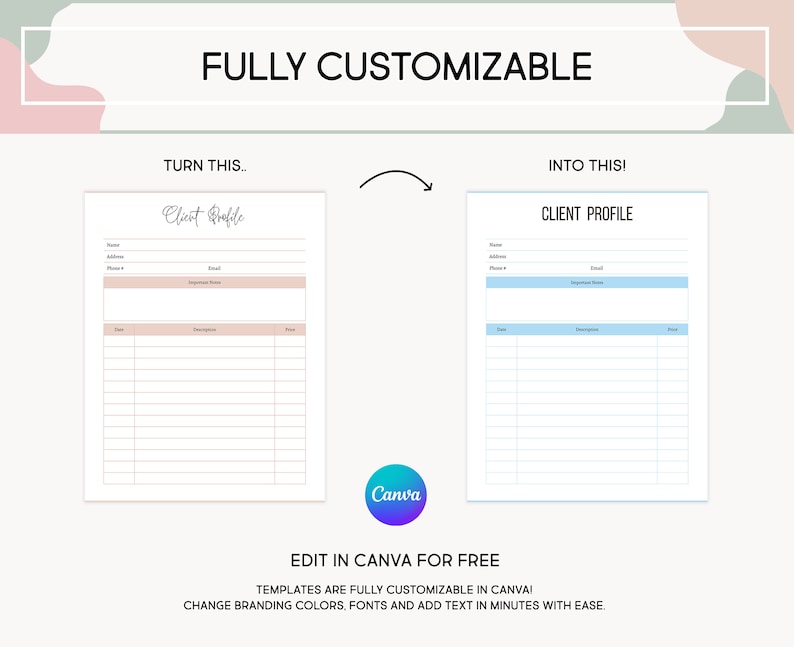 Client Profile Template, Customer Information Card, Printable Client ...