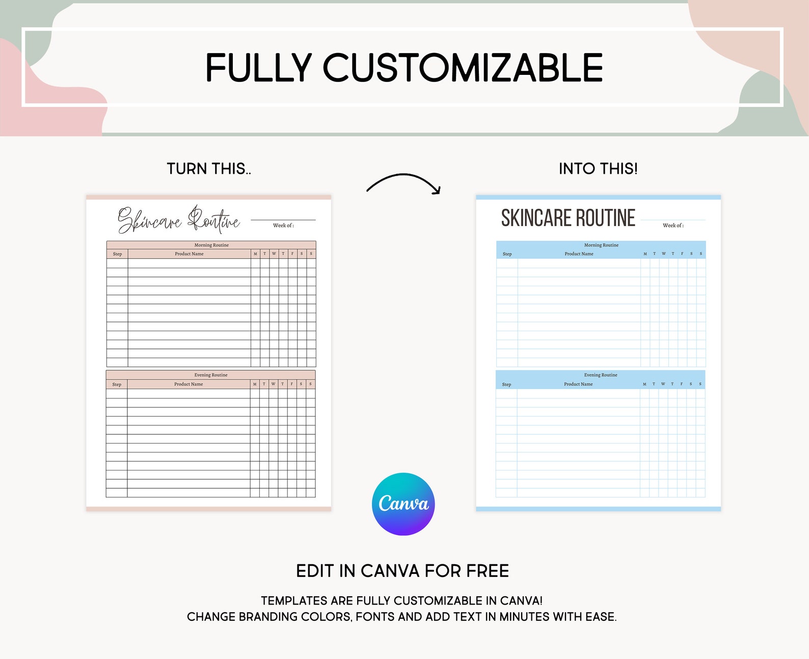 Printable Skin Care Routine Planner Editable Skin Care Daily - Etsy