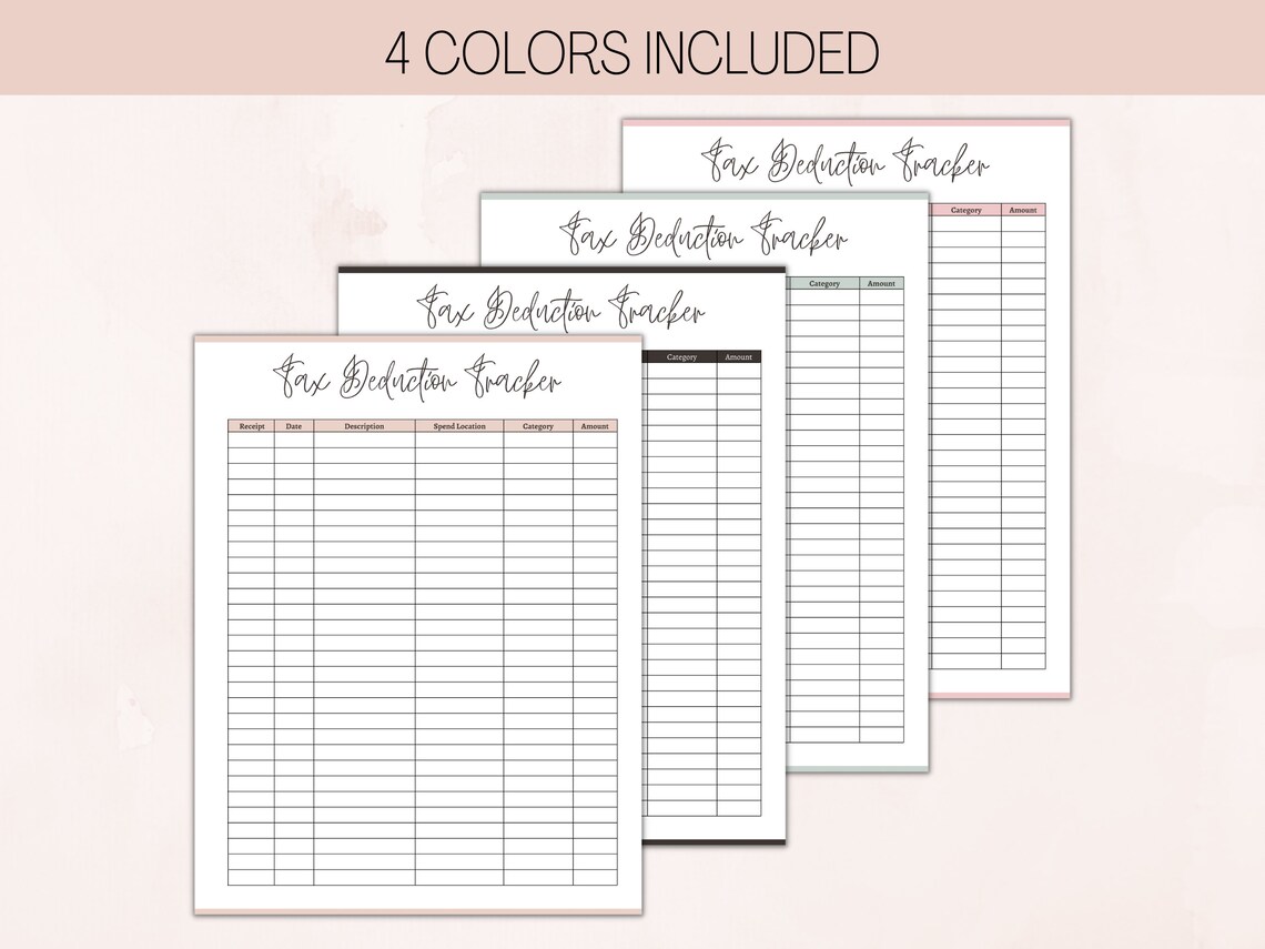 Tax Deductions Tracker Printable Business Tax Log Tax Time - Etsy