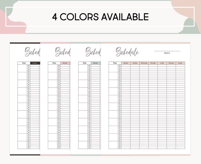 Printable Schedule 15 Minute Interval Planner Editable Daily Schedule ...