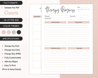 Therapy Progress Editable Therapy Progress Note - Counseling Session Template - Therapist Intervention List - Treatment Plan - Canva