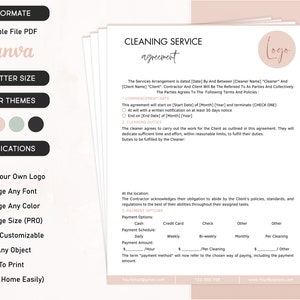 Cleaning Service Contract Editable Commercial Contracts For Housekeepers, Janitors, Custodians, Cleaning Service Agreement, Cleaner Business