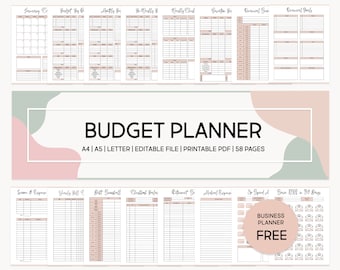 Printable Budget Planner Bundle Editable Finance Planner Kit Paycheck by Budget Debt Snow Ball Bi Weekly Monthly Templates Savings Trackers